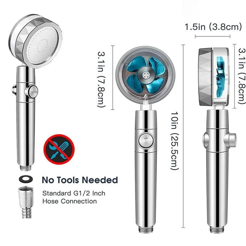 360 Degrees Rotation Turbo Fan Shower Head