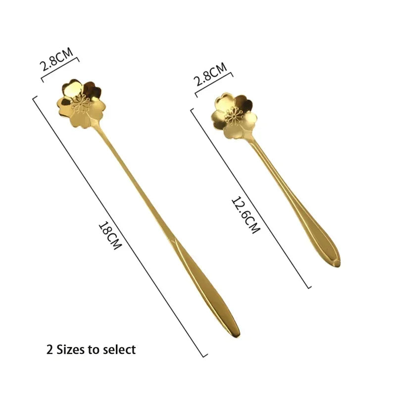 6pcs Gold Flower Stainless Steel Spoons