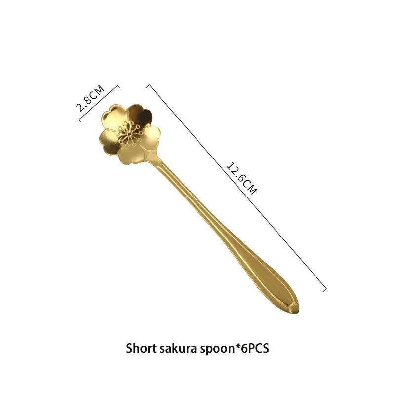 6pcs Gold Flower Stainless Steel Spoons