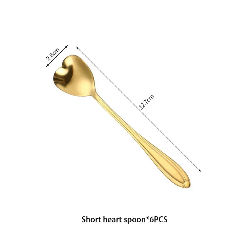 6pcs Gold Flower Stainless Steel Spoons