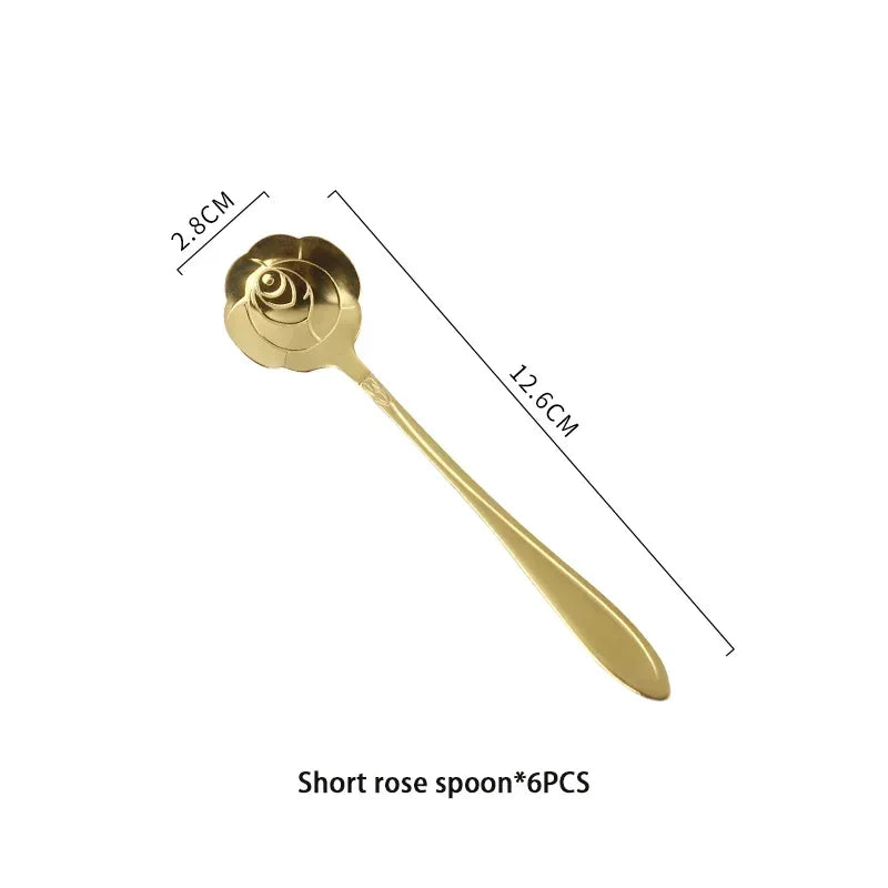 6pcs Gold Flower Stainless Steel Spoons