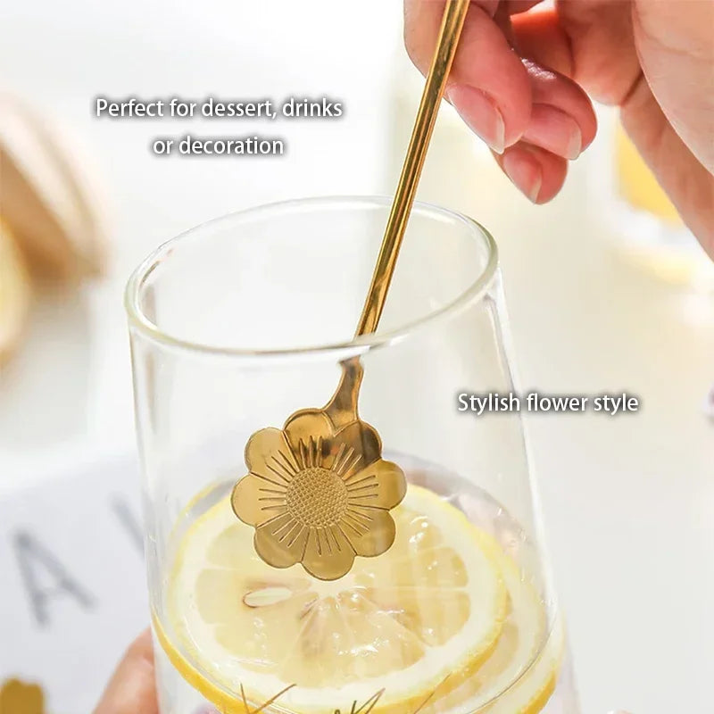 6pcs Gold Flower Stainless Steel Spoons
