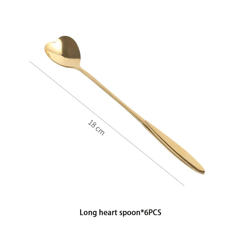 6pcs Gold Flower Stainless Steel Spoons