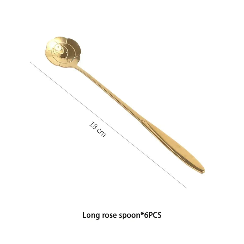 6pcs Gold Flower Stainless Steel Spoons