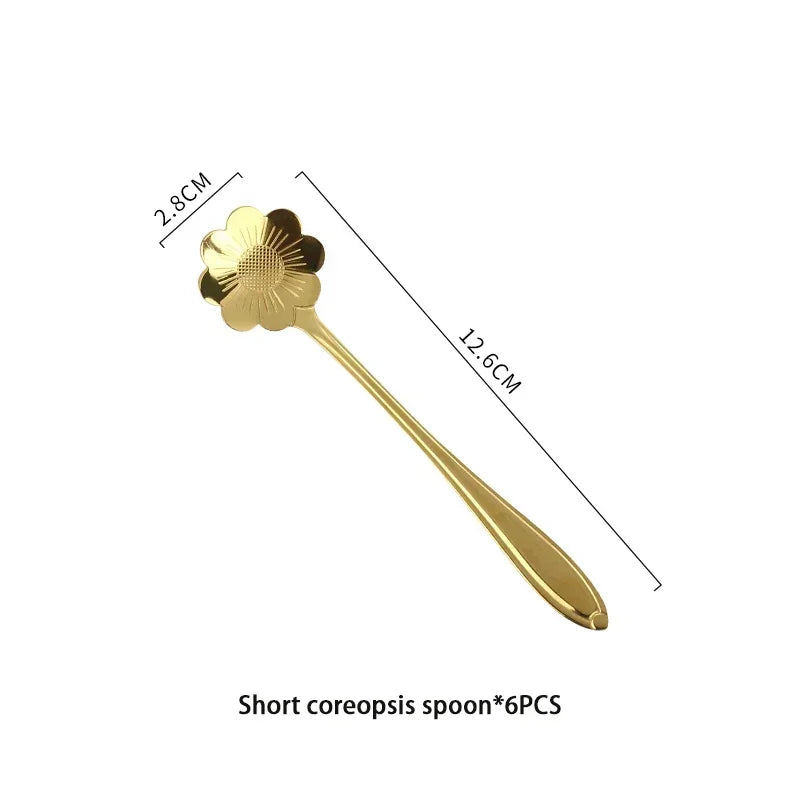 6pcs Gold Flower Stainless Steel Spoons