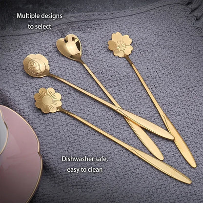 6pcs Gold Flower Stainless Steel Spoons