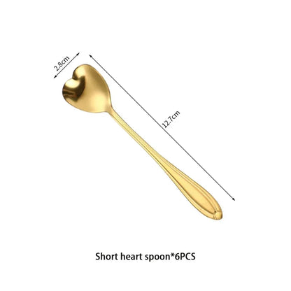 6pcs Gold Flower Stainless Steel Spoons