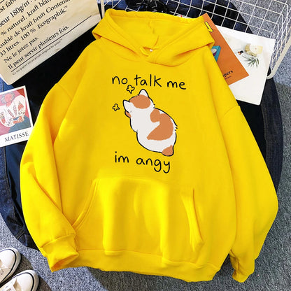 No Talk Me Cute Angry Cat Print Women Hoody