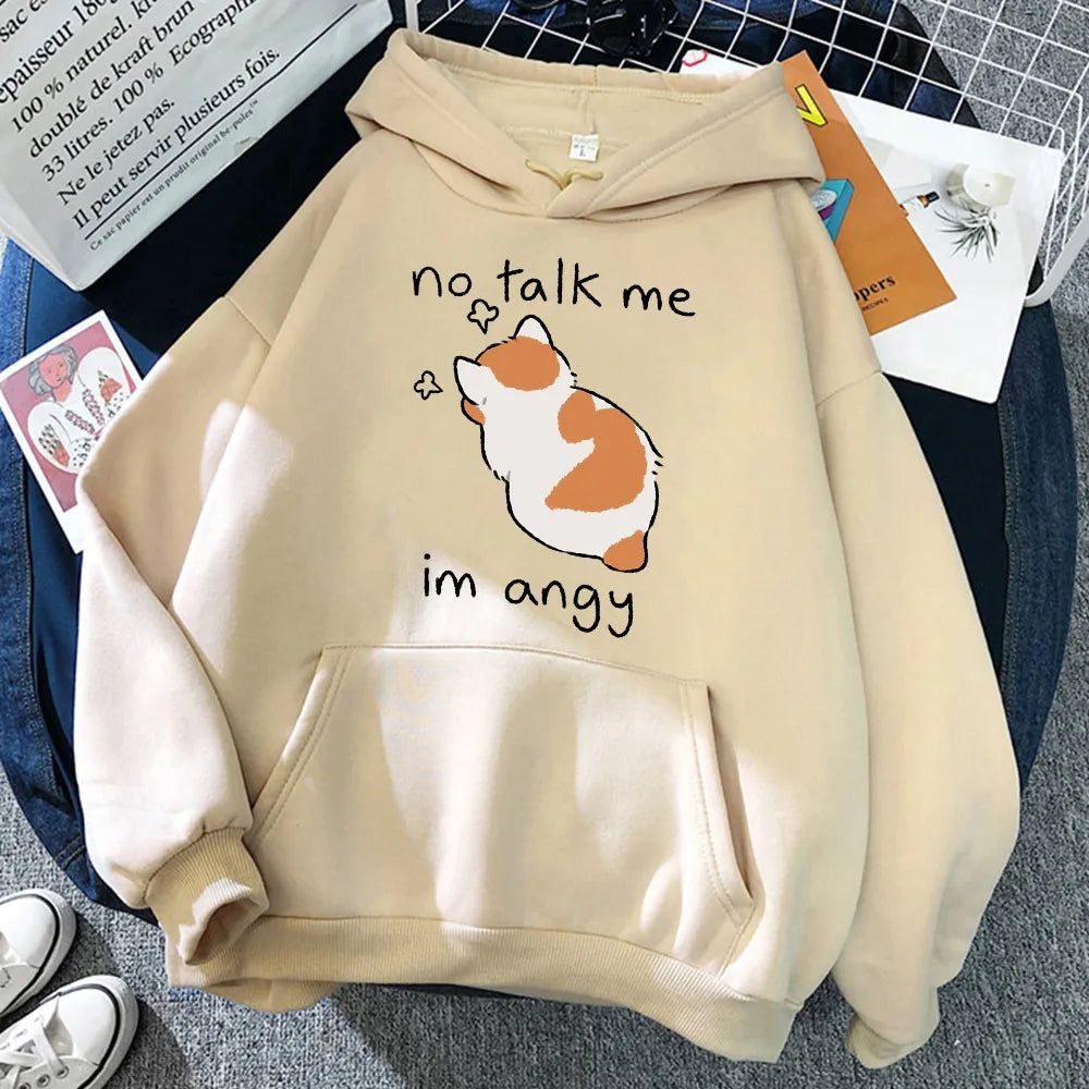 No Talk Me Cute Angry Cat Print Women Hoody