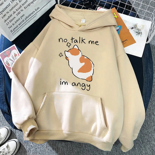 No Talk Me Cute Angry Cat Print Women Hoody