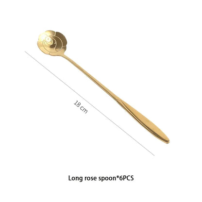 6pcs Gold Flower Stainless Steel Spoons